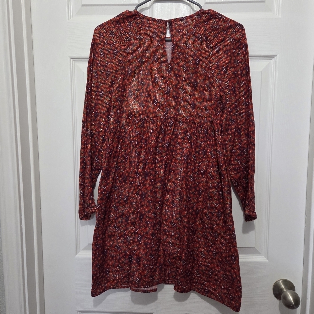 Cat & Jack Girls Ditsy Floral Print Metallic Stripe Long Sleeve Dress Size XL 14 - Picture 2 of 10